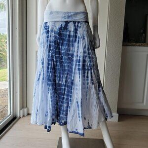 Now & Then Blue Tie Dye Fold Over 100% Cotton Maxi Skirt Size Large